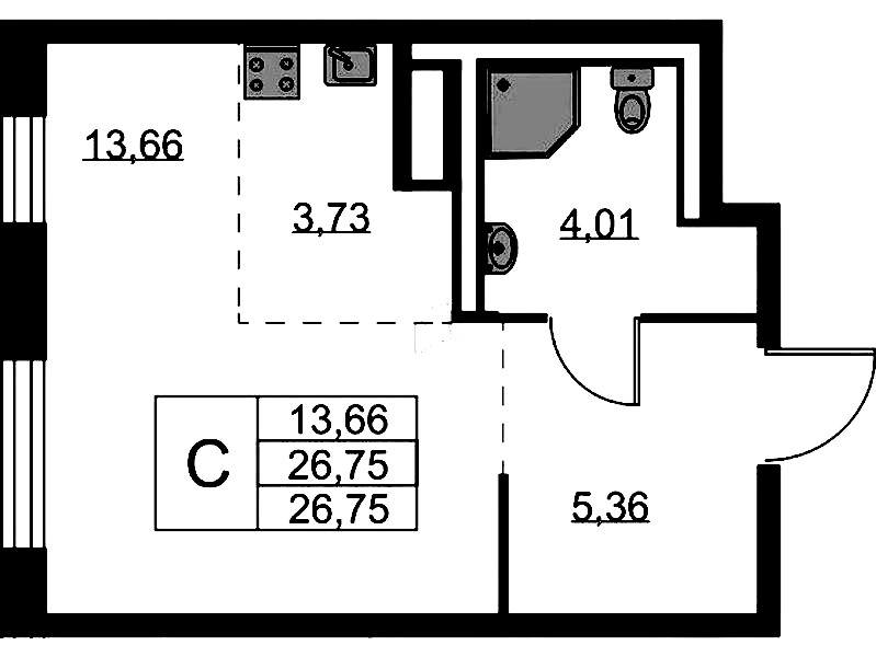 Квартира студия 26.75 м², 4/9 эт., ЖК «Квартал Лаголово»
